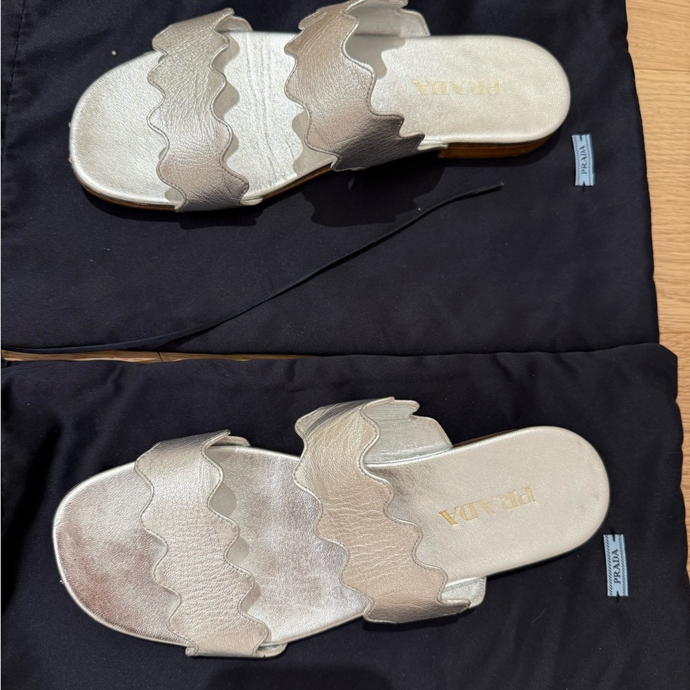Prada Metallic silver Slide Sandals